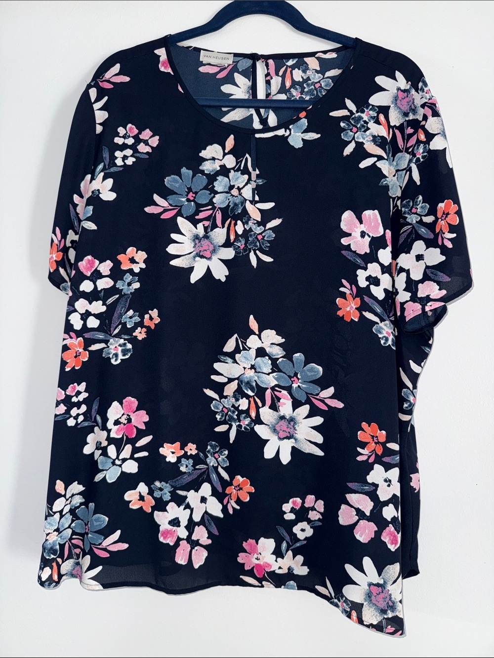 Van Heusen Navy Floral Short Sleeve Blouse